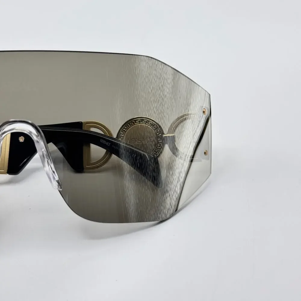 Versace Sunglasses 0VE2258 10026G Grey Silver Wrap Shield Lens Oversized New